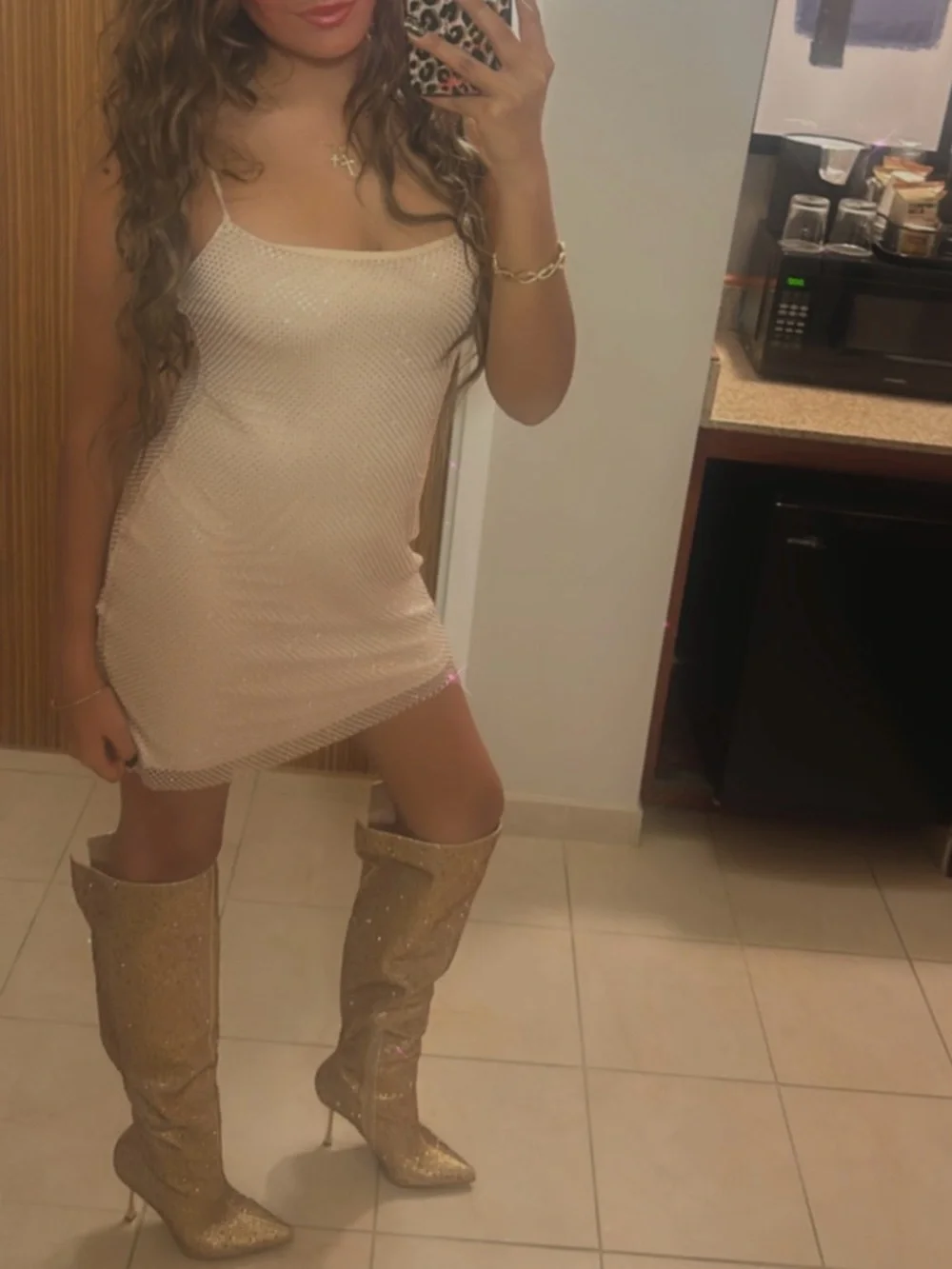 Full Rhinestone Gold Mini Dress - Picture 1 of 2